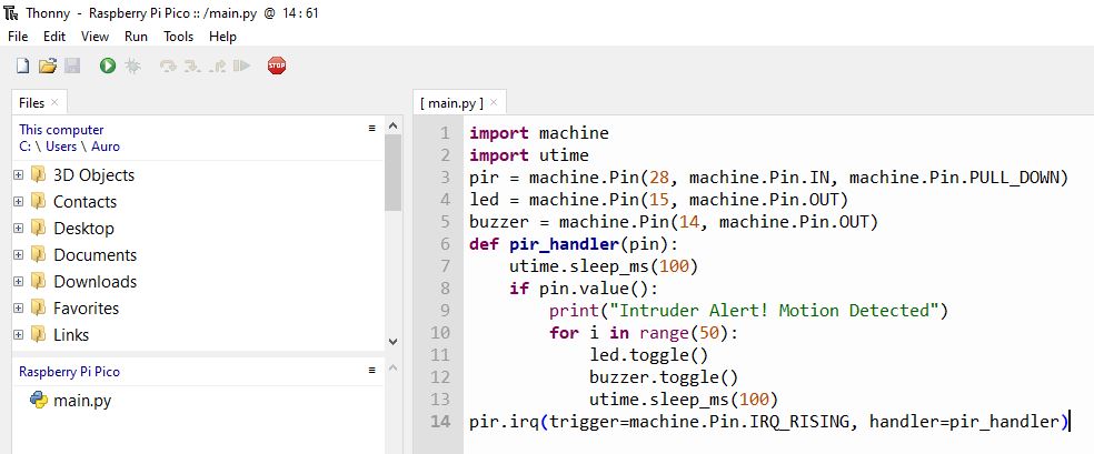 Configuring Motion Sensor with Raspberry Pi Pico