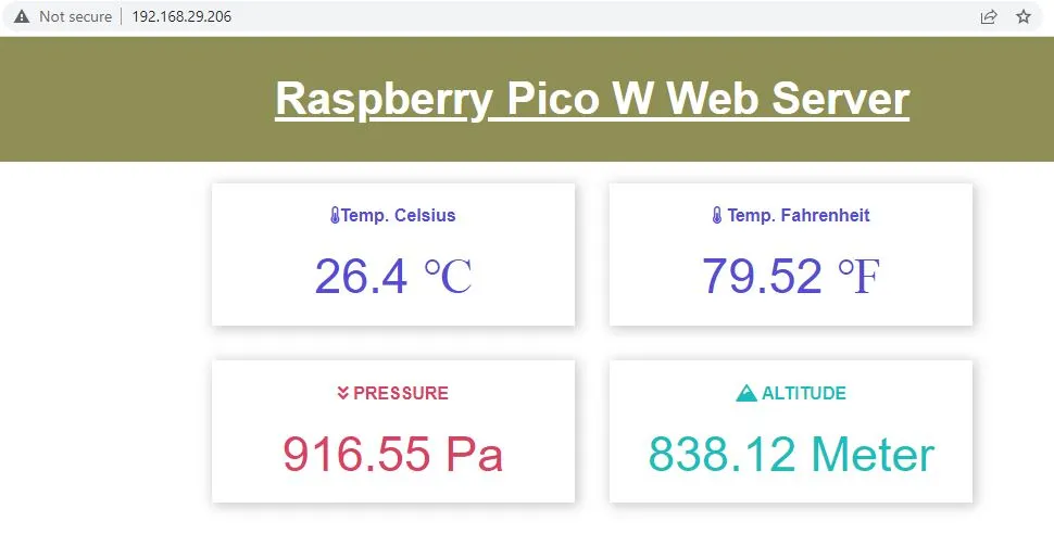 Raspberry Pi Pico W web server with BMP180 sensor