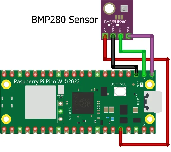 Connecting BMP280 Sensor with Raspberry Pi Pico Wf